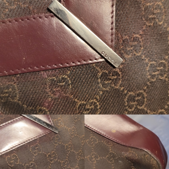 GUCCI GG Denim Mini Tote Leather Black Brown Handle Bag AUTHENTIC - Picture 9 of 15